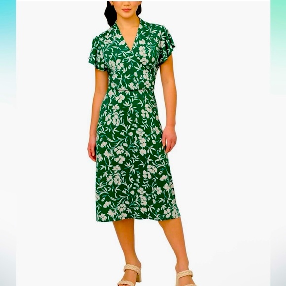 Adrianna Papell Women's Flutter Sleeve Printed Midi Dress NWOT Size Large - Picture 1 of 6